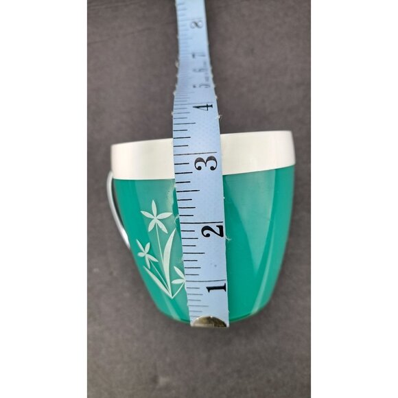Vintage Mint Green Thermo Serv Mugs NFC White Floral Chrome Wire Handle MCM Teal - Picture 9 of 15